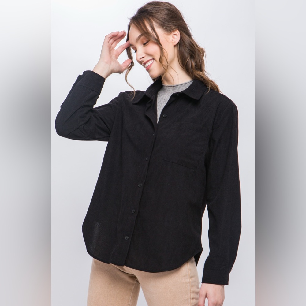 (10222TN) LIGHT WEIGHT BUTTON UP CORDUROY SHIRT BLOUSE LONG SLEEVE